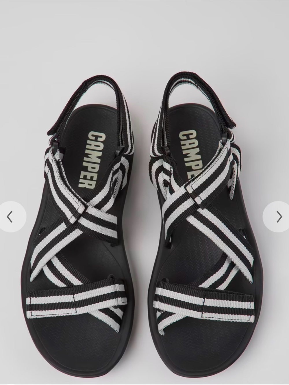 Camper Black Sandals with White Striped Webbing